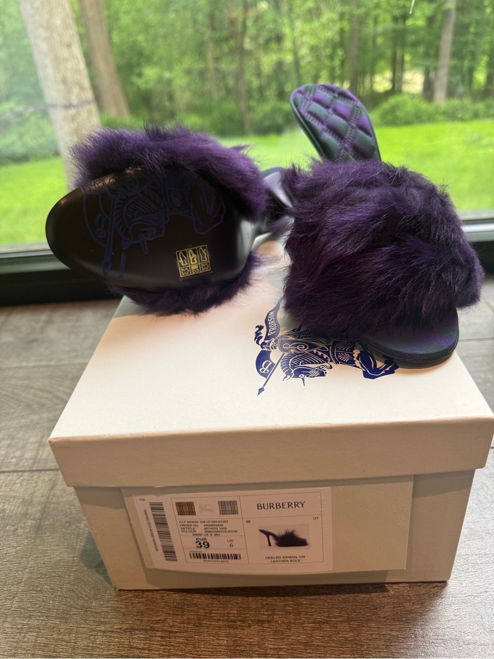 Burberry Purple Faux Fur Slide Mules - Picture 3 of 6
